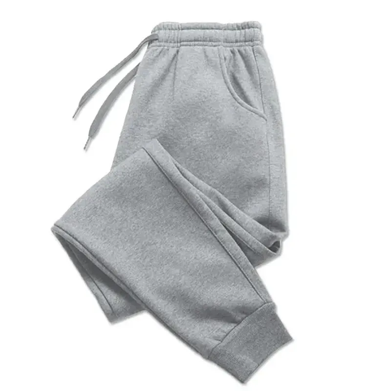Size: S, Color: GRAY - 2024 Barbell Printed Fleece Men's Trousers Autumn Winter Pants Fashion Drawstring Casual Male Sweatpants Jogging Sports Pants