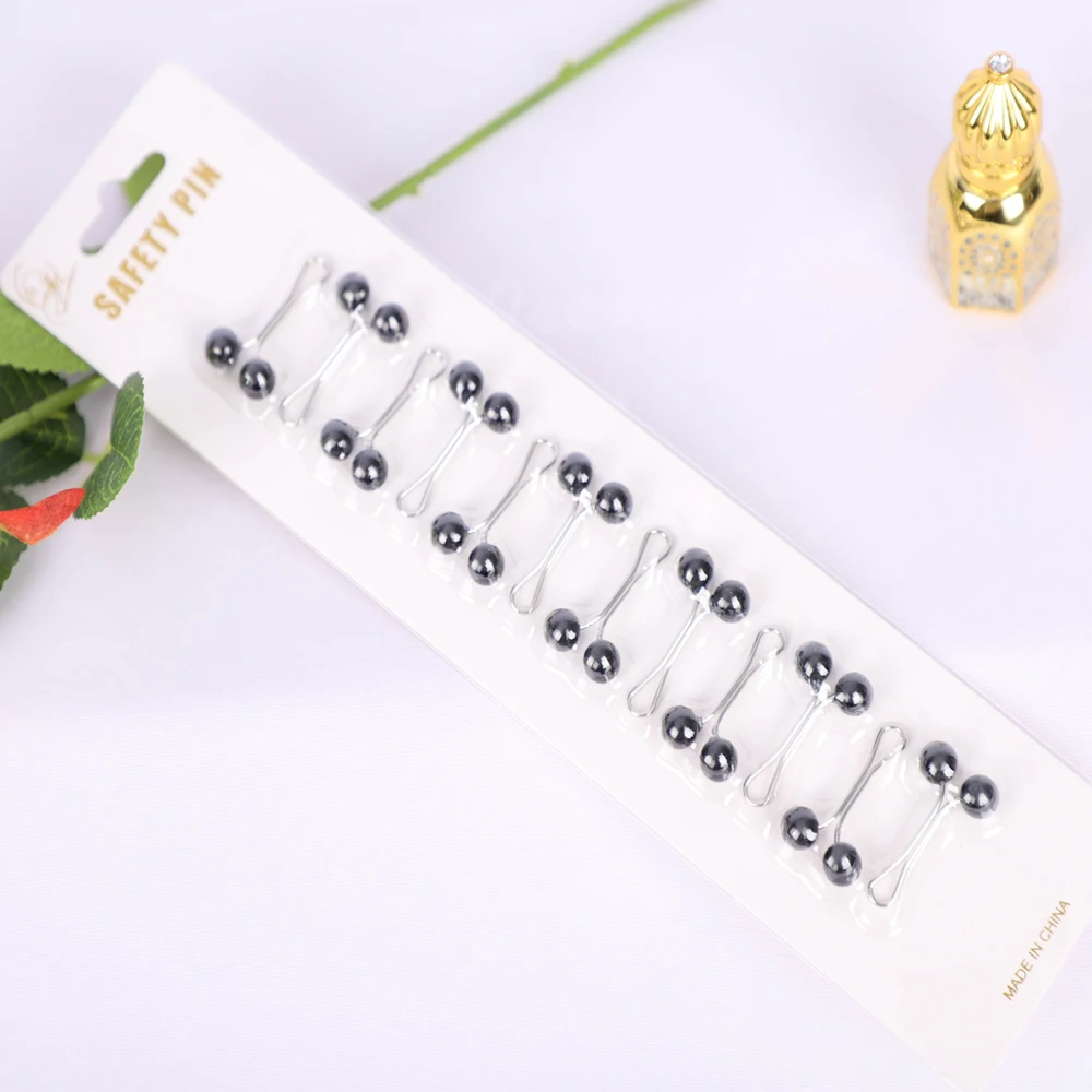 Color: black - 12pcs Pins Clips Set for Muslim Hijab Fashion Islam Turban Magnetic Closure New Headscarf Accessories Wedding Party Gift RIMAIRE