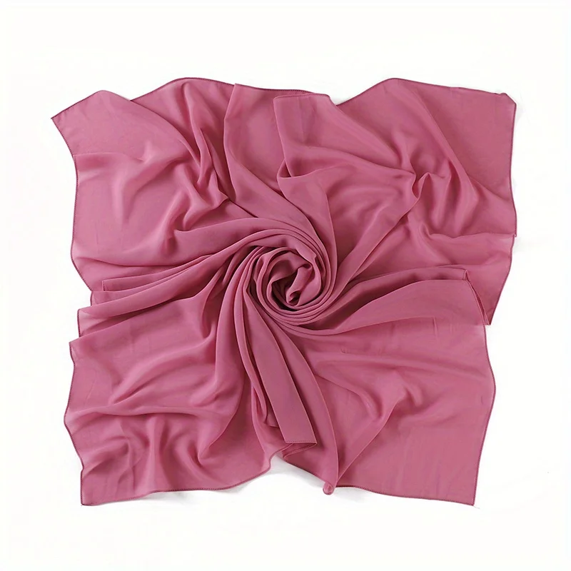 Color: Brown, Size: One Size - 110*110cm Chiffon Square Hijabs Scarf For Woman Muslim Turban Hat Islam Headscarf Women Plain Veil Jersey Hijabs Ramadan