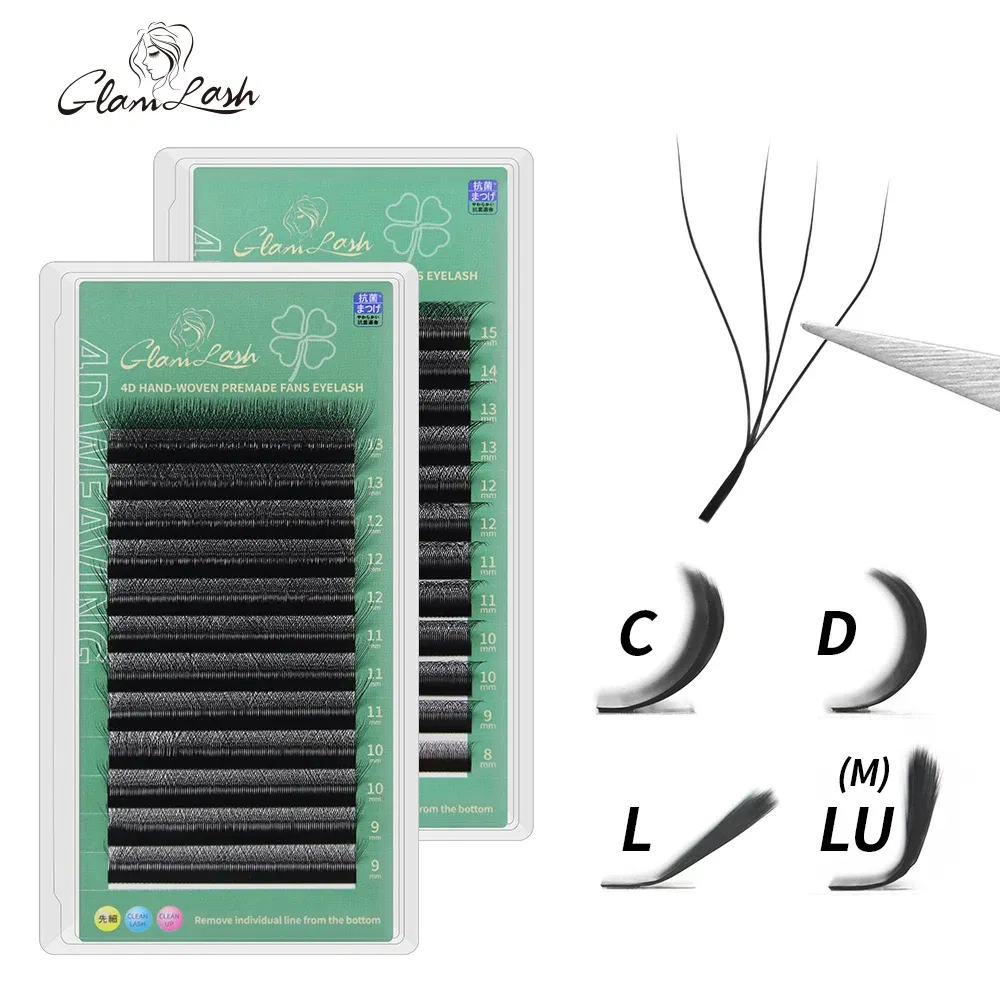 Color: Brushed Chrome, Curl: LU, Thickness: 0.07mm, Length: 14mm - GLAMLASH 4D - W Shaped Eyelash Extension Automatic Flowering W Fake Lashes 0.07mm C/D/L/LU Curl Individual