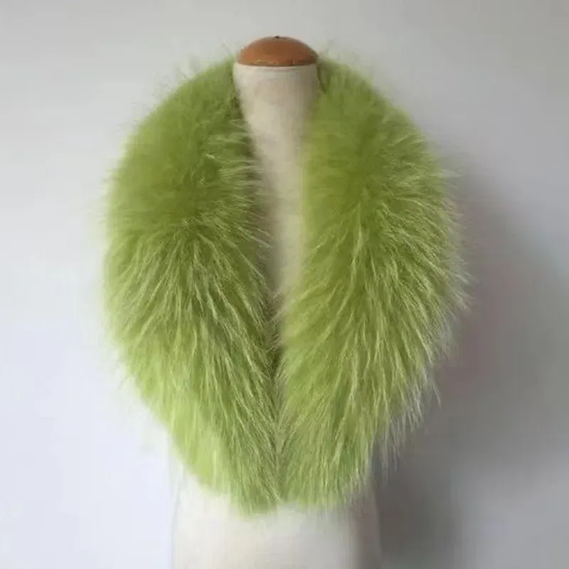 Color: light green, Size: XXS - Winter Real Fox Fur Collar Woman Furry Natural Raccoon Fur Scarf Shawls Luxury Neck Warmer Wraps For Coat Fur Scarves Large Size