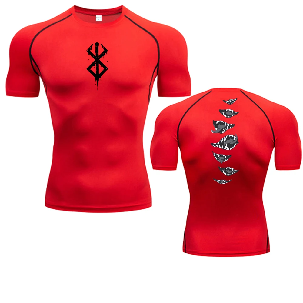 Color: Khaki, Size: S - 2024Anime Berserk Guts Men's Compression Shirt Fitness Sport Running Tight Gym TShirts Athletic Quick Dry Tops Tee Summer