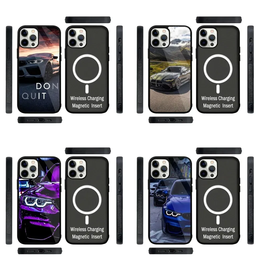 Color: Beige, Material: GENUINE LEATHER - Blue Red Car for B-BMW   Phone Case Strong Magnetic For IPhone 15,14,13,Pro,Max,Plus,11,12,Mini For Magsafe Wireless Charging