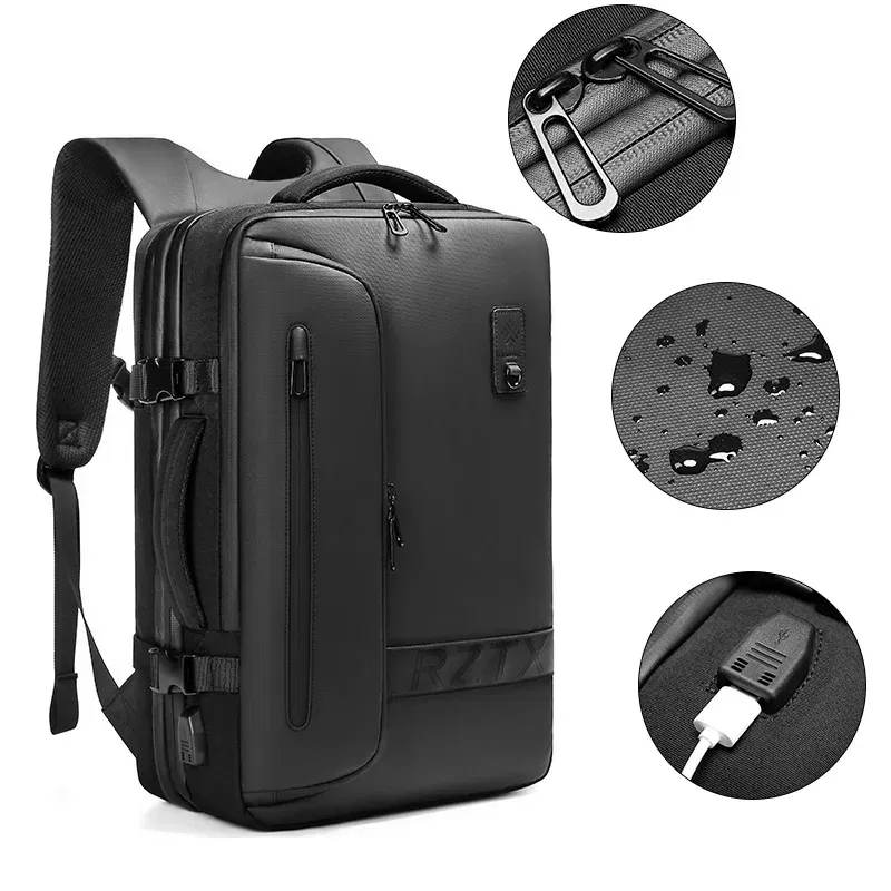 Color: Clear - Travel Men Expanded Laptop Backpack vacuum compression hiking Backpack USB charging Business Large Capacity Backpack For Pumps