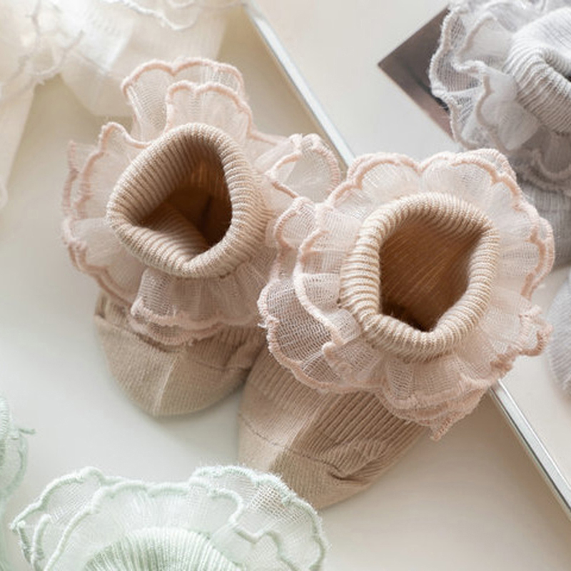 Color: Green, Kid Size: 6M - VISgogo Baby Girls Socks Lace Ruffles Sweet Anti-Skid Princess Socks Toddler Spring Fall Cute Kids Socks