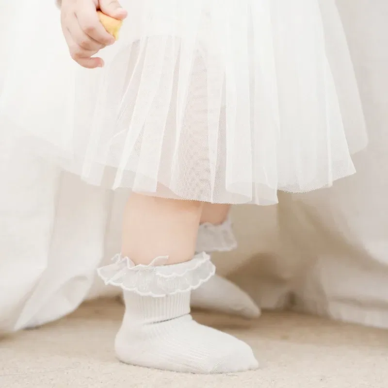 Color: Green, Kid Size: 6M - VISgogo Baby Girls Socks Lace Ruffles Sweet Anti-Skid Princess Socks Toddler Spring Fall Cute Kids Socks