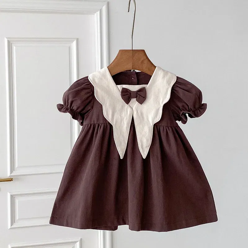 Color: PURPLE, Kid Size: 3T?€?€·?¤–运动?‰ - 2024 New 0-4Yrs Baby Girl Clothing Short Sleeve Cotton Splicing Kids Princess Dresses Baby Girl Party Dress