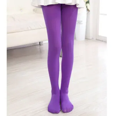 Color: PURPLE, Size: M - 1/2/4/6/8 Pairs/lot Spring Summer Candy Kids Pantyhose Ballet Dance Tights for Girls Stocking Children Velvet Solid White