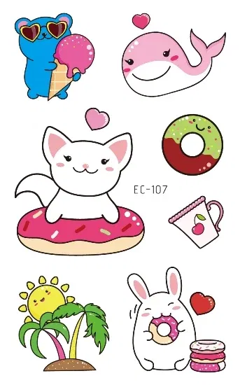 Color: DARK GRAY - Cartoon Animal Waterproof Temporary Tattoo Cute Pet Cats and Dogs Tattoo Stickers Children Boy Girl Fake Body Art Flash Tatoo
