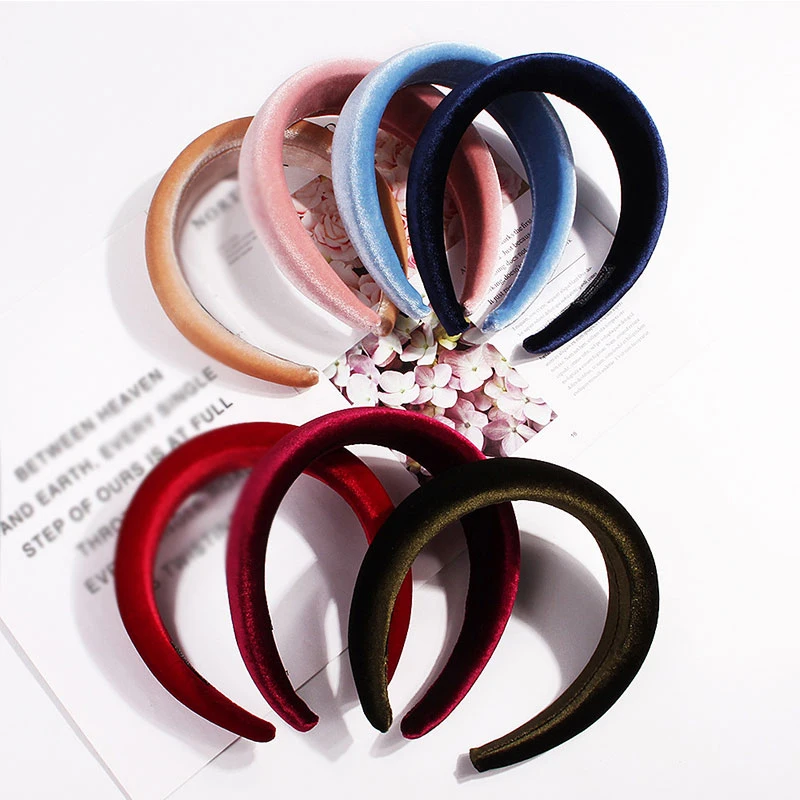 Color: Beige - 2020 New Padded Headbands for Women Wide Bezel Hairbands Thick Velvet Hair Hoop Girls Sponge Non-slip Hairband Hair Accessories