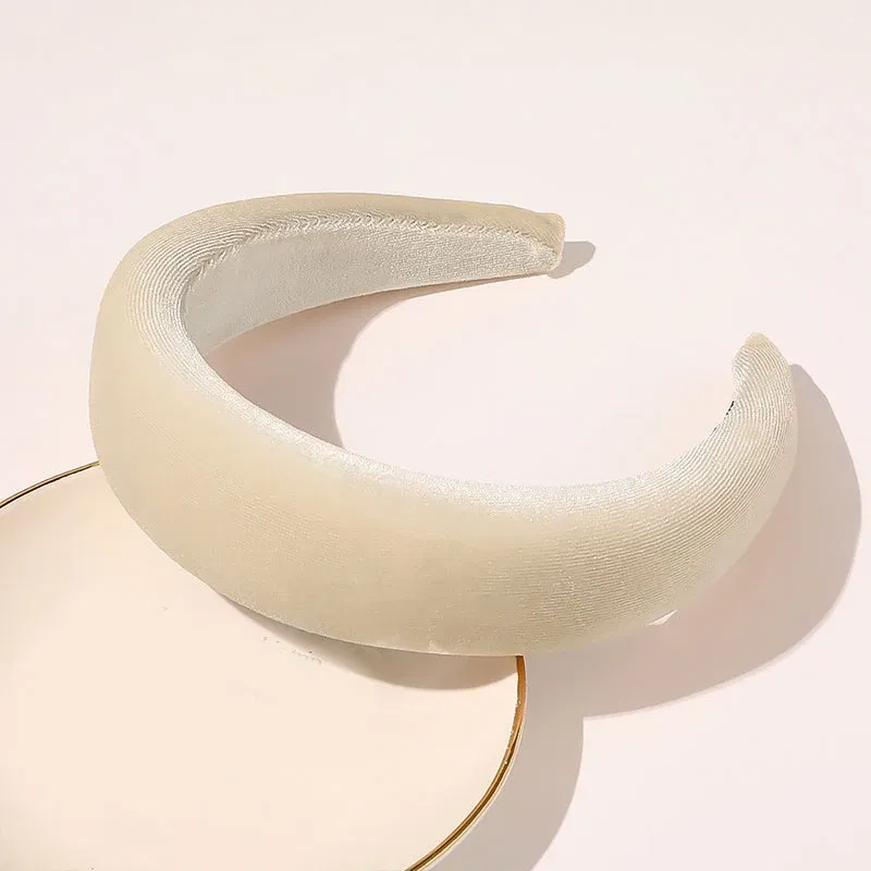 Color: Beige - 2020 New Padded Headbands for Women Wide Bezel Hairbands Thick Velvet Hair Hoop Girls Sponge Non-slip Hairband Hair Accessories