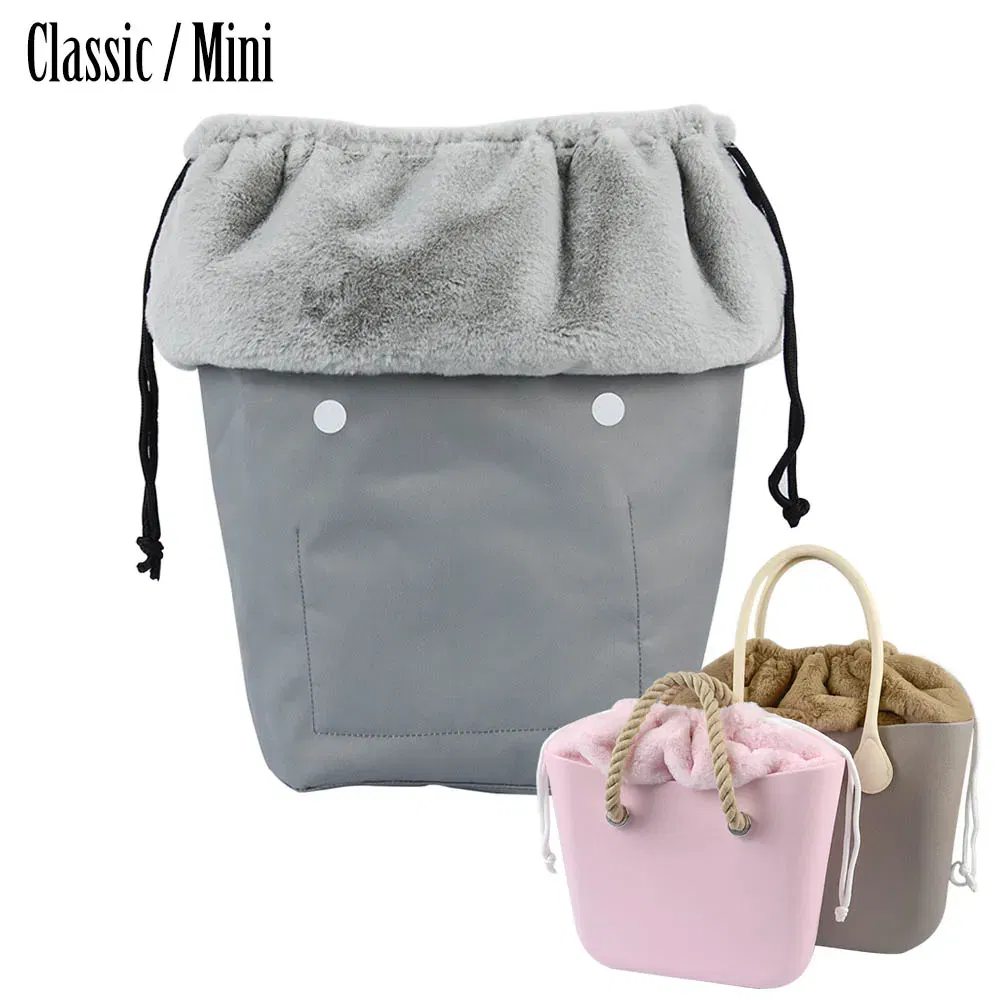 Color: Burgundy - 2025 Winter O Bag Large Capacity Classic Mini Plush Fur Furry Organizer Top Drawstring Colorful Inner Insert for Obag Winter