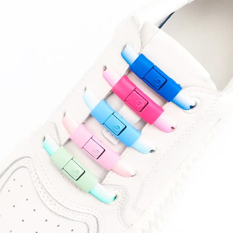 Color: GRAY - Switches Colorful Metal Buckle No Tie Shoe Laces Press Lock Shoelaces Without Ties Elastic Flat Shoelace Sneaker Kids Adult