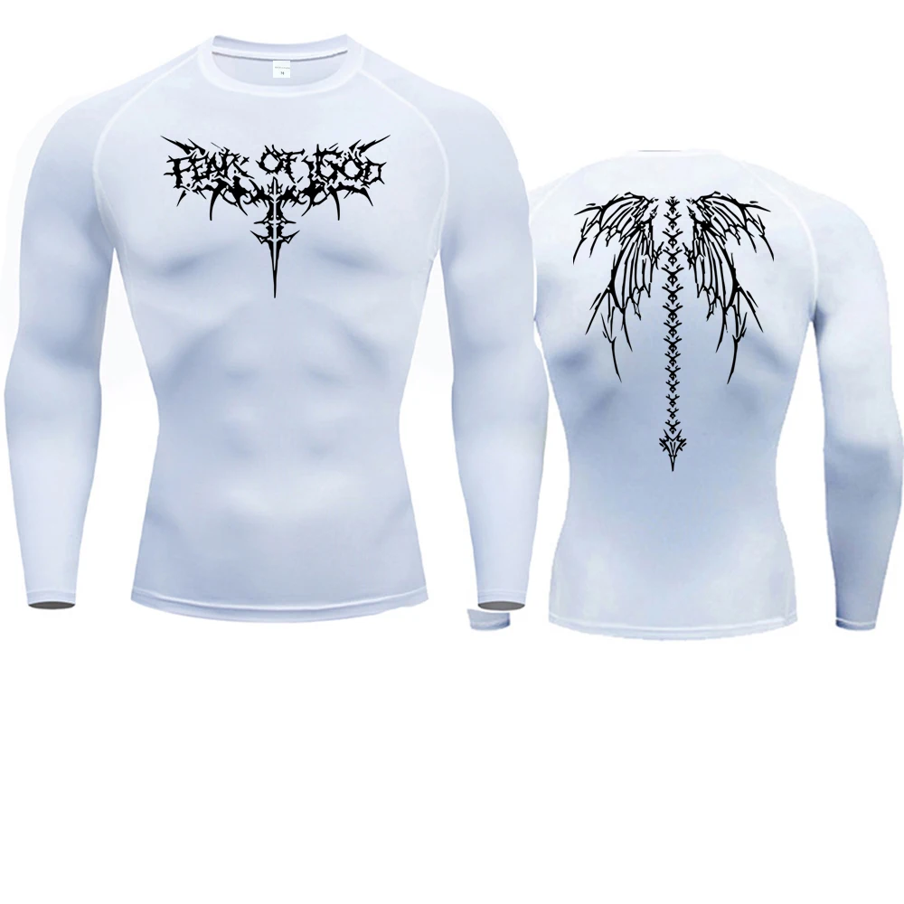 Color: Silver, Size: XL - Men's Compression Shirt Anime Print Gym Sport Quick Dry Gym TShirts Fitness Athletic Undershirts Elasticity Tops Tee Summer Male