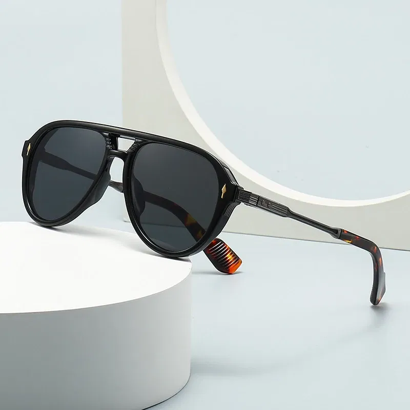 Lenses Color: MULTI, Frame Color: other - SHAUNA Retro Double Bridges Pilot Men Sunglasses Fashion Brand Designer Shades UV400 Trending Rivets Women Luxury Sun Glasses