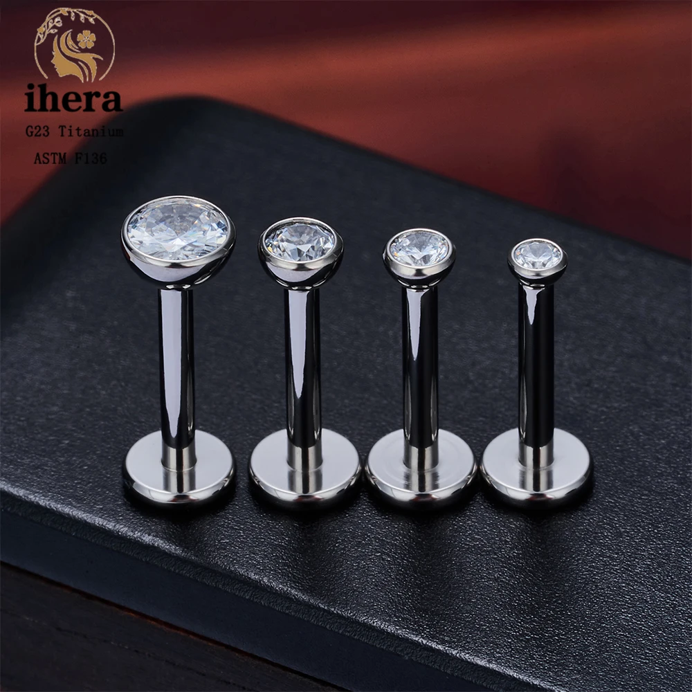 Metal color: Light Yellow Color, Ships From: CHINA, Main Stone Color: WHITE - 10PCS G23 Titanium Labret Piercing Lip Ring 16G F136 Internal Thread Nose Stud Earring Tragus Helix Cartilage Piercing Jewelry
