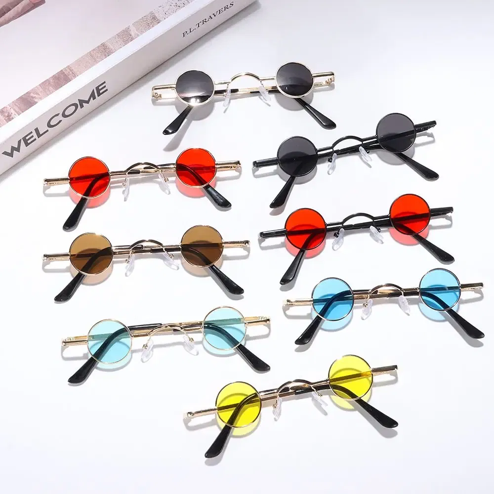 Lenses Color: Yellow, Frame Color: WHITE - Small Round Rock Punk Sunglasses for Women Men Ultra Metal Frame Hip Hop Sun Glasses Candy Color Fashion Shades Driving Eyewear