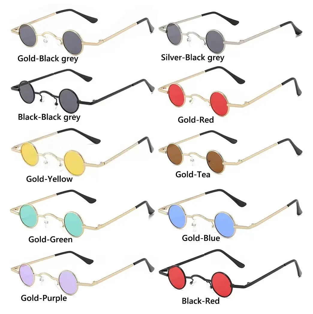 Lenses Color: Yellow, Frame Color: WHITE - Small Round Rock Punk Sunglasses for Women Men Ultra Metal Frame Hip Hop Sun Glasses Candy Color Fashion Shades Driving Eyewear