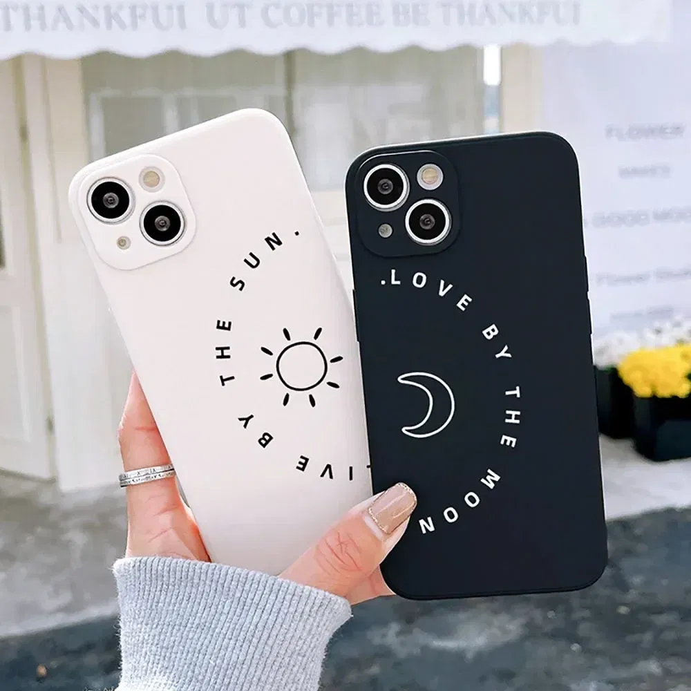 Color: Gold, Material: PP - Couple Black and White Love Sun Moon Case For Samsung Galaxy S10 S20 S21 S22 S23 S24 FE Plus Ultra Note 20 Silicone Phone Case