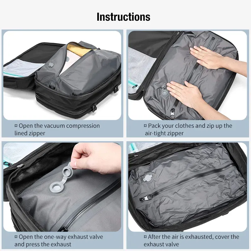 Color: SKY BLUE - Travel Men Expanded Laptop Backpack vacuum compression hiking Backpack USB charging Business Large Capacity Backpack For Pumps