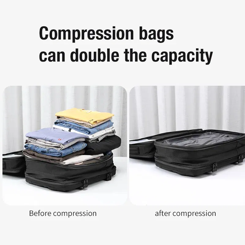 Color: SKY BLUE - Travel Men Expanded Laptop Backpack vacuum compression hiking Backpack USB charging Business Large Capacity Backpack For Pumps