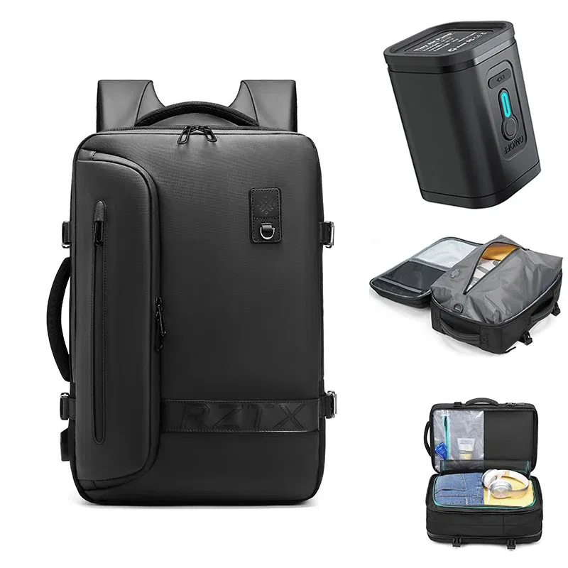 Color: SKY BLUE - Travel Men Expanded Laptop Backpack vacuum compression hiking Backpack USB charging Business Large Capacity Backpack For Pumps