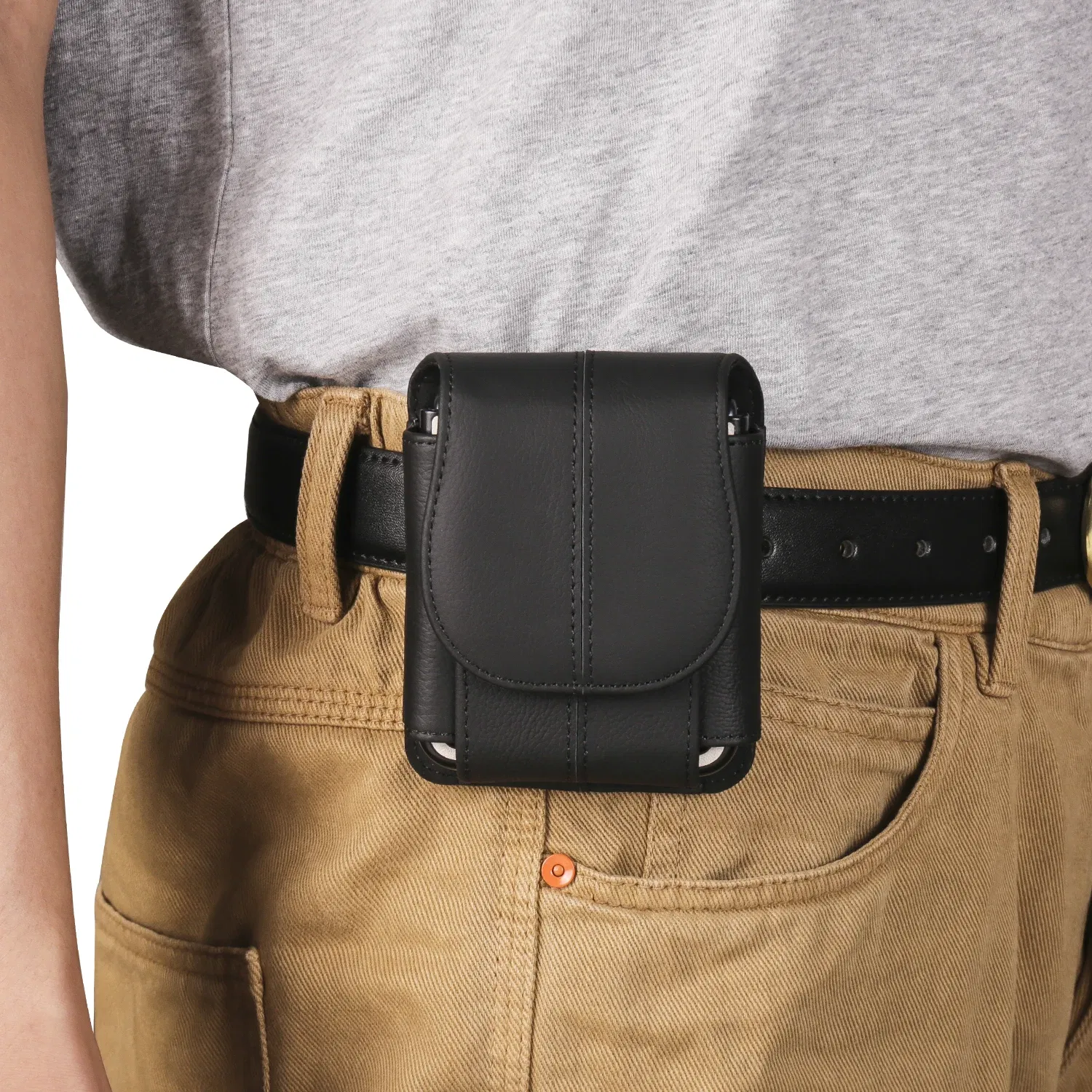 Color: Beige, Ships From: CHINA, Material: EVA - Cow Genuine Leather Belt Clip Case For Samsung Galaxy Z Flip6 Flip5 Flip4 6 5 4 3,Oppo Find N3 Flip Men Waist Bag Holster Pouch