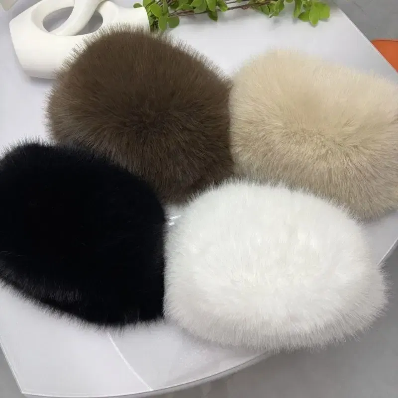 Color: black - New Fluffy Fur Women's Winter Hat Winter Snow Ski Cap Female Faux Fur Thick Warm Windproof Hat Russian Hat Mink Fisherman's Hat
