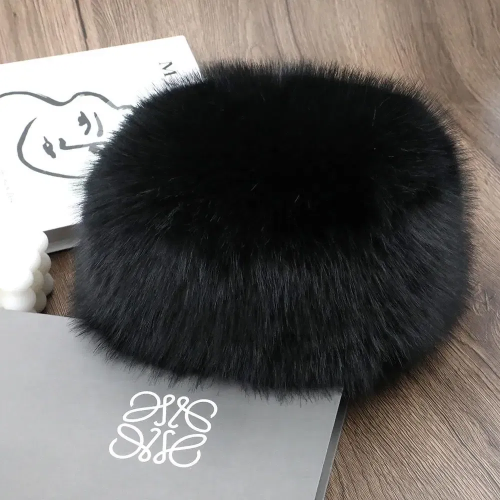 Color: black - New Fluffy Fur Women's Winter Hat Winter Snow Ski Cap Female Faux Fur Thick Warm Windproof Hat Russian Hat Mink Fisherman's Hat