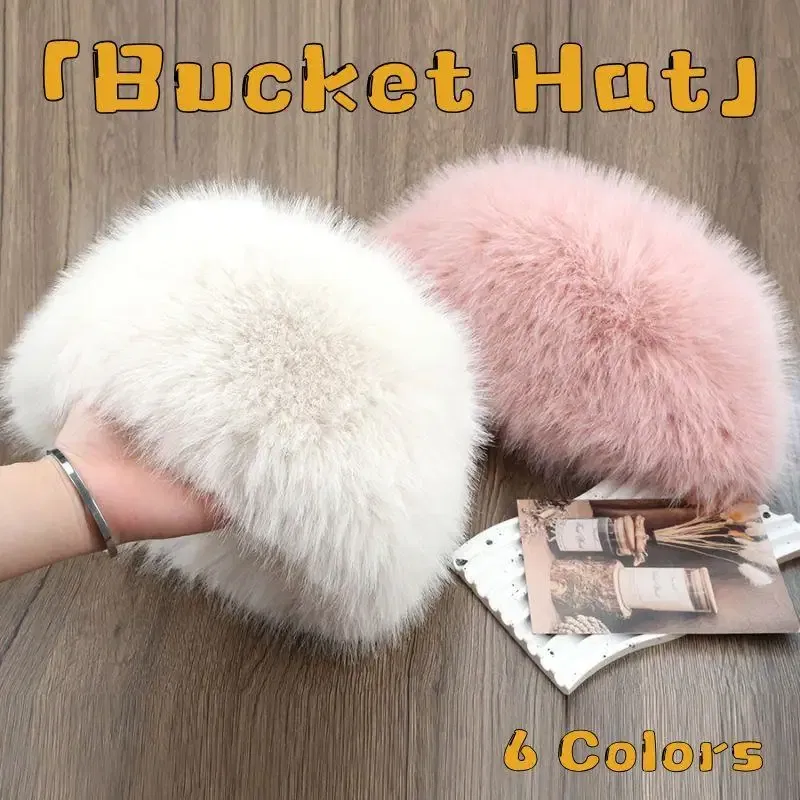 Color: black - New Fluffy Fur Women's Winter Hat Winter Snow Ski Cap Female Faux Fur Thick Warm Windproof Hat Russian Hat Mink Fisherman's Hat