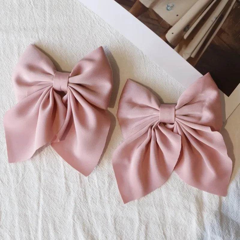 Color: WHITE - Elegant Bow Ribbon Hair Clip Fashion Simple Solid Satin Spring Clip Hair Pin Retro Headband with Clips Girls Hair Accessories