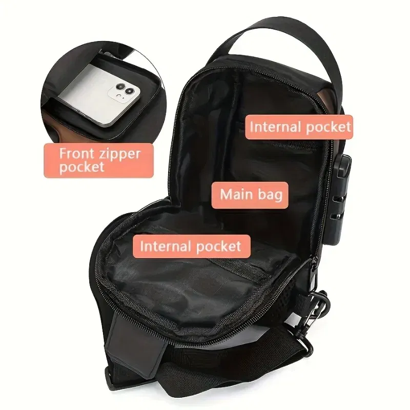 Color: Blue - Men's Sporty High Quality Chest Bag,  Motorcycle Phone Pack with Zipper Closure, Secure Travel Bag for Daily Commute