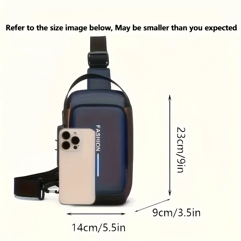 Color: Blue - Men's Sporty High Quality Chest Bag,  Motorcycle Phone Pack with Zipper Closure, Secure Travel Bag for Daily Commute