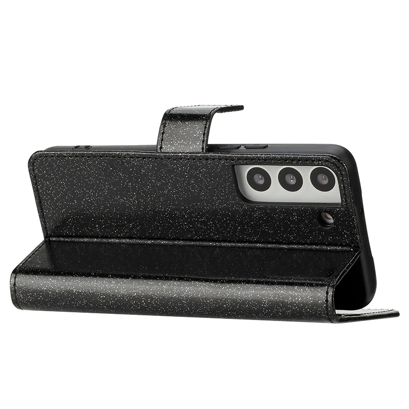 Color: black, Material: Genuine leather - Glitter Diamond Wallet Leather Case For Samsung Galaxy A14 A15 A16 A35 A55 A34 A54 S25 Ultra S24 FE S23 S22 S21 S20 Plus