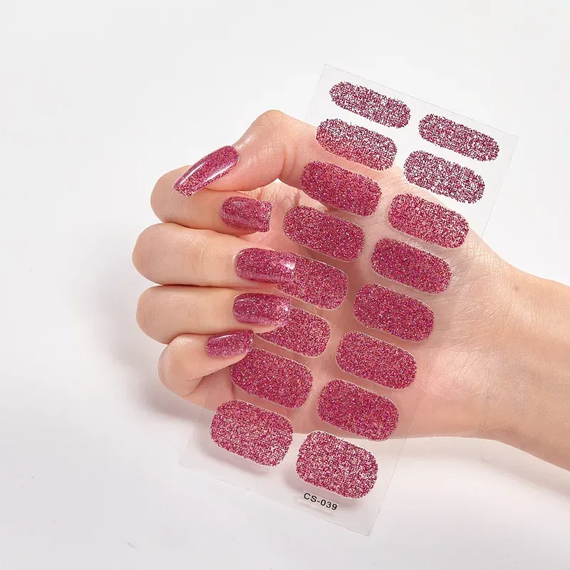 Color: green - Nail Sticker Shiny Design Full Beauty Stickers for Nails Decals Plain Stickers Women Salon Nail Art