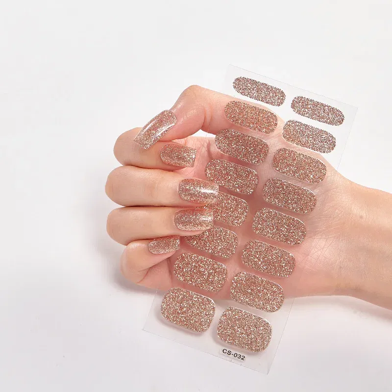 Color: green - Nail Sticker Shiny Design Full Beauty Stickers for Nails Decals Plain Stickers Women Salon Nail Art