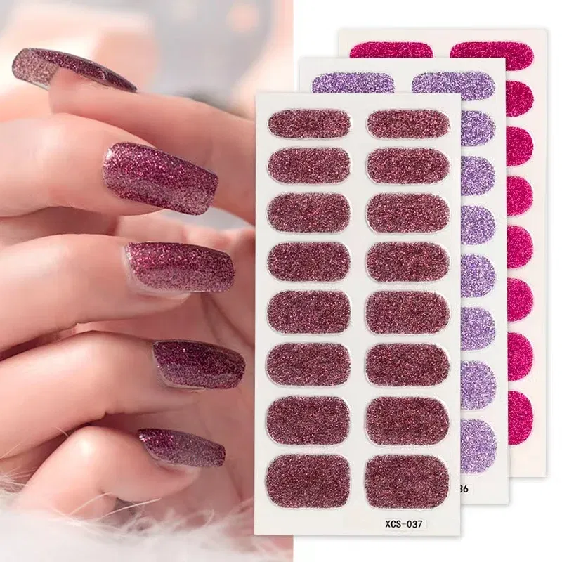 Color: green - Nail Sticker Shiny Design Full Beauty Stickers for Nails Decals Plain Stickers Women Salon Nail Art