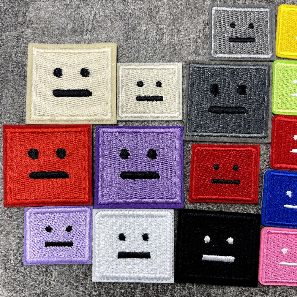 Color: Brown - Square Expression Embroidered Applique Patches Fabric Garment Apparel Clothing Accessories Embroidery Badges Pink Black White