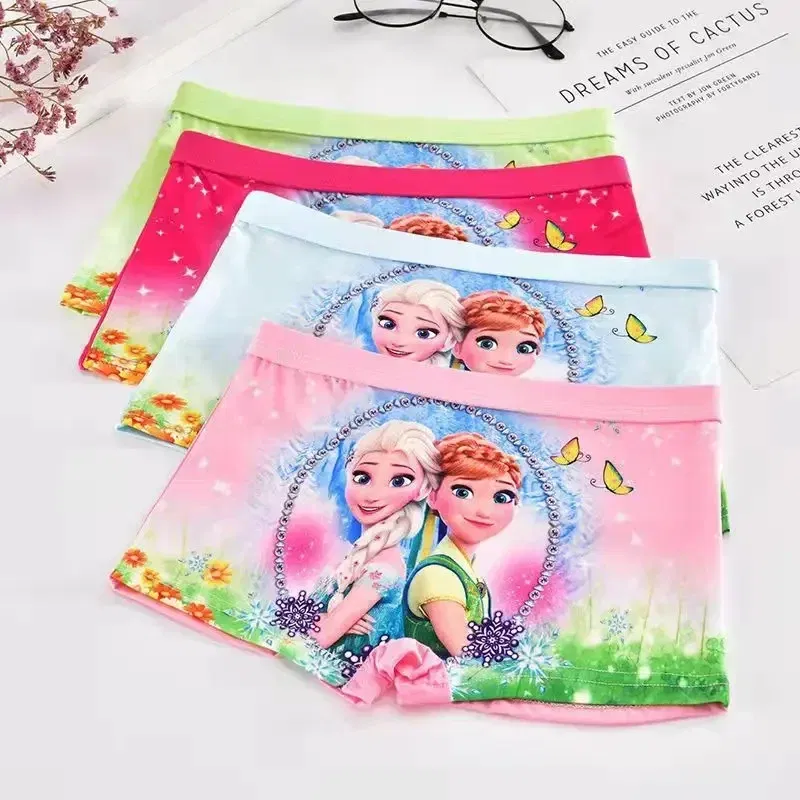 Color: Beige, Kid Size: 7 - 4pcs Disney Spiderman Children's Panties Cartoon Cotton Avenger Boys Boxers Frozen Girls Underwear Child Underpants