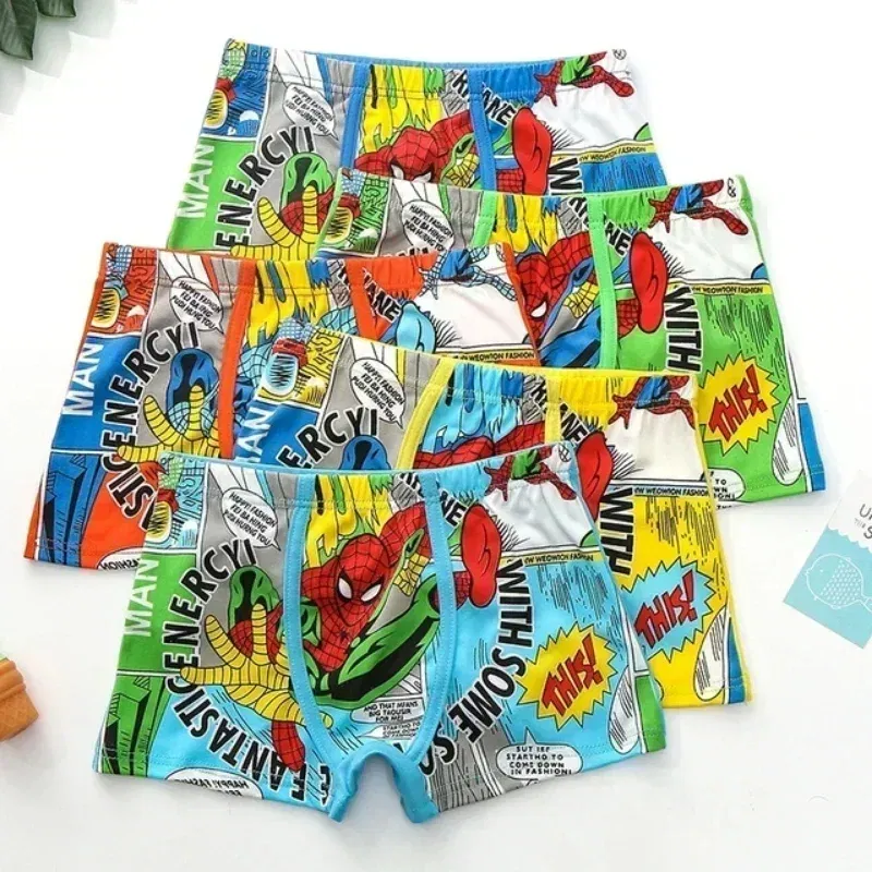 Color: Beige, Kid Size: 7 - 4pcs Disney Spiderman Children's Panties Cartoon Cotton Avenger Boys Boxers Frozen Girls Underwear Child Underpants