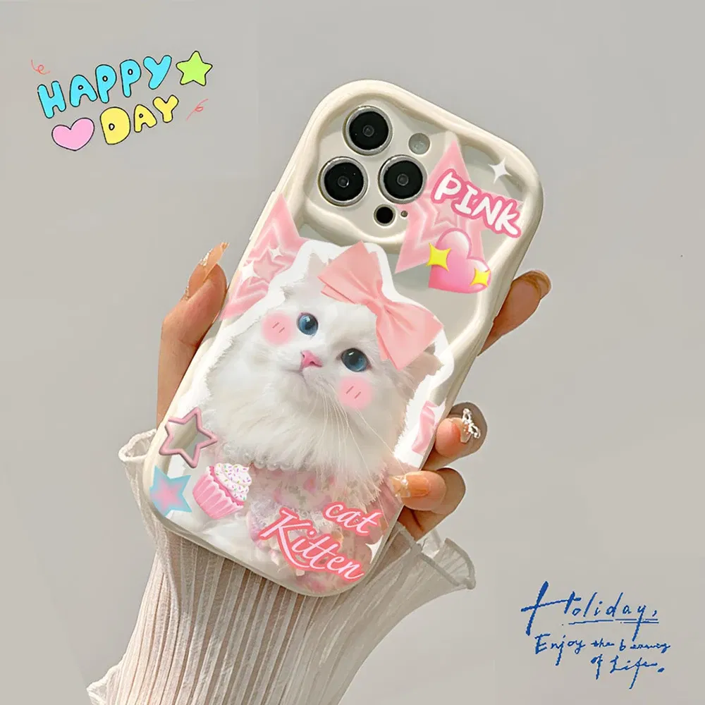 Color: black, Material: Cotton Fabric - Cute Kitten Phone Case for iPhone 15 14 13 12 11 Pro Max XR XS X 7 8 Plus Mini SE Clear Cat Mobile Case