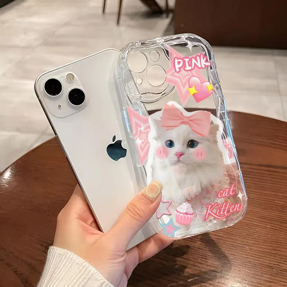 Color: black, Material: Cotton Fabric - Cute Kitten Phone Case for iPhone 15 14 13 12 11 Pro Max XR XS X 7 8 Plus Mini SE Clear Cat Mobile Case