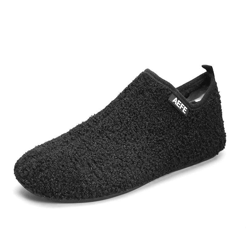 Color: black, Shoe Size: 46, Ships From: CHINA - Winter Fashion Men Slippers Plush Male Home Cotton Shoes Warm Anti-slip Men's Casual Shoes Flexible Solid Flats 39-47 Slip On