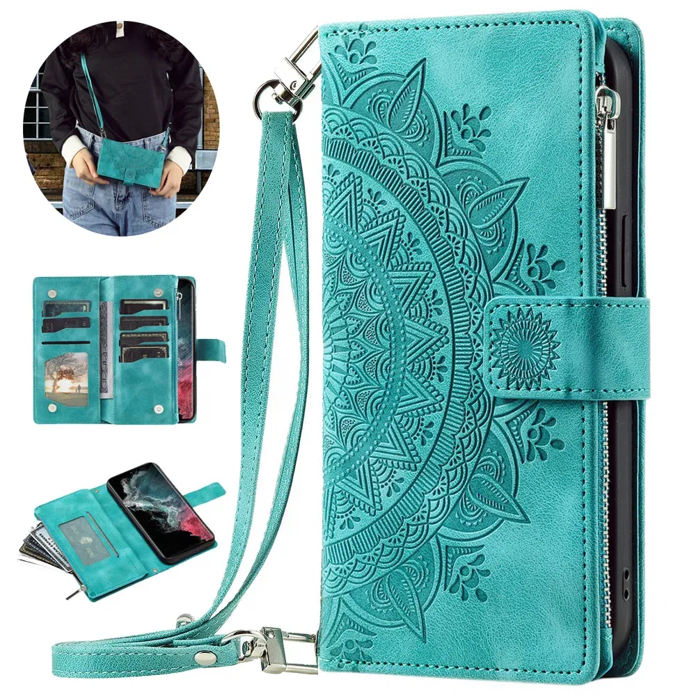 Color: Pink, Material: Nylon - S 23 S24 Ultra 5G Leather Case for Samsung Galaxy S23 Ultra Flip Cover Zipper CrossBody Book Funda S 24 Plus S23 FE Wallet Etui