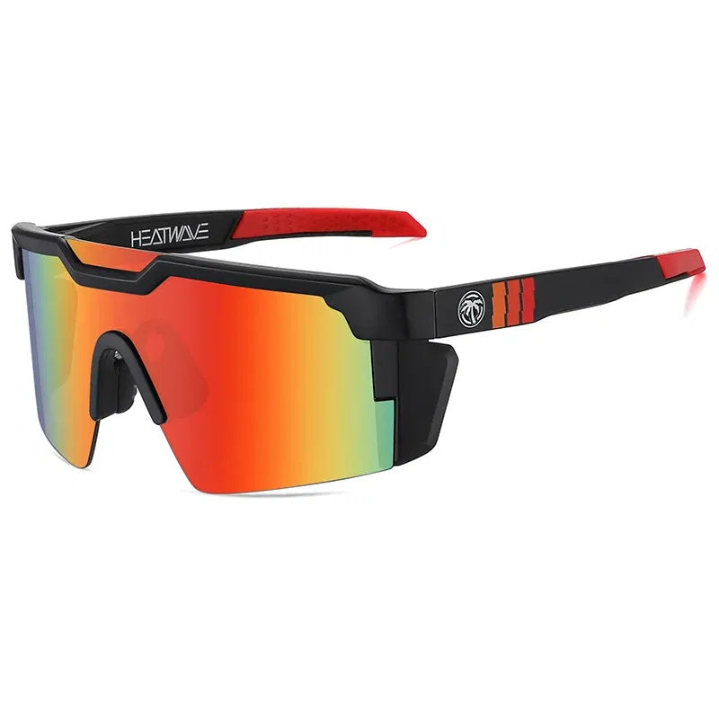 Lenses Color: PURPLE, Frame Color: BROWN - NEW High quality luxury Heat Wave brand sunglasses square Conjoined lens cycling Women men sun glasses UV400