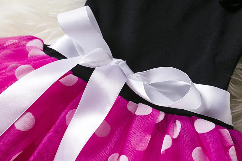 Color: Clear, Size: XS - Cartoon Mickey Minnie Mouse Kids Short Sleeve Polka Dot Princess Dress 1-6Y Party Baby Girls Clothes Cosplay Costumes
