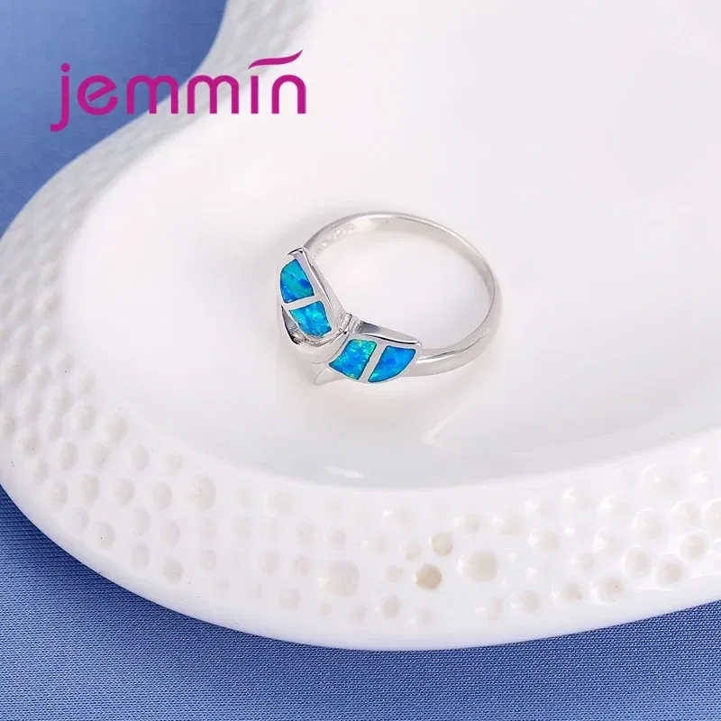 Ring Size: 8 - New Promotion Cute Whale Ring with Blue Fire Opal 925 Sterling Silver  Rings for Women Wedding Popular Bague Bijoux