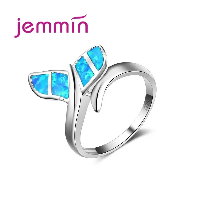 Ring Size: 8 - New Promotion Cute Whale Ring with Blue Fire Opal 925 Sterling Silver  Rings for Women Wedding Popular Bague Bijoux