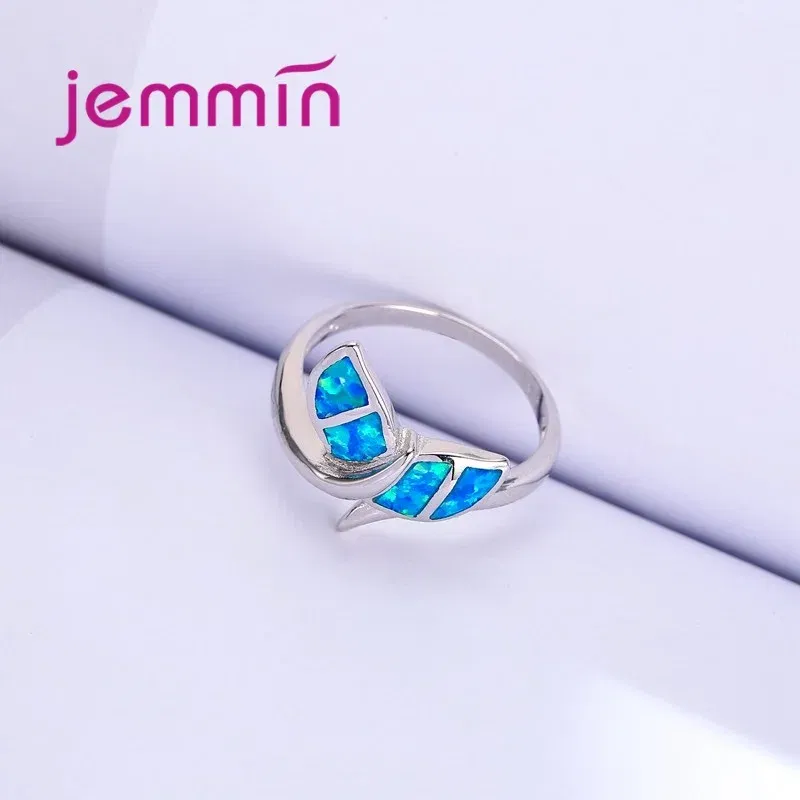 Ring Size: 8 - New Promotion Cute Whale Ring with Blue Fire Opal 925 Sterling Silver  Rings for Women Wedding Popular Bague Bijoux