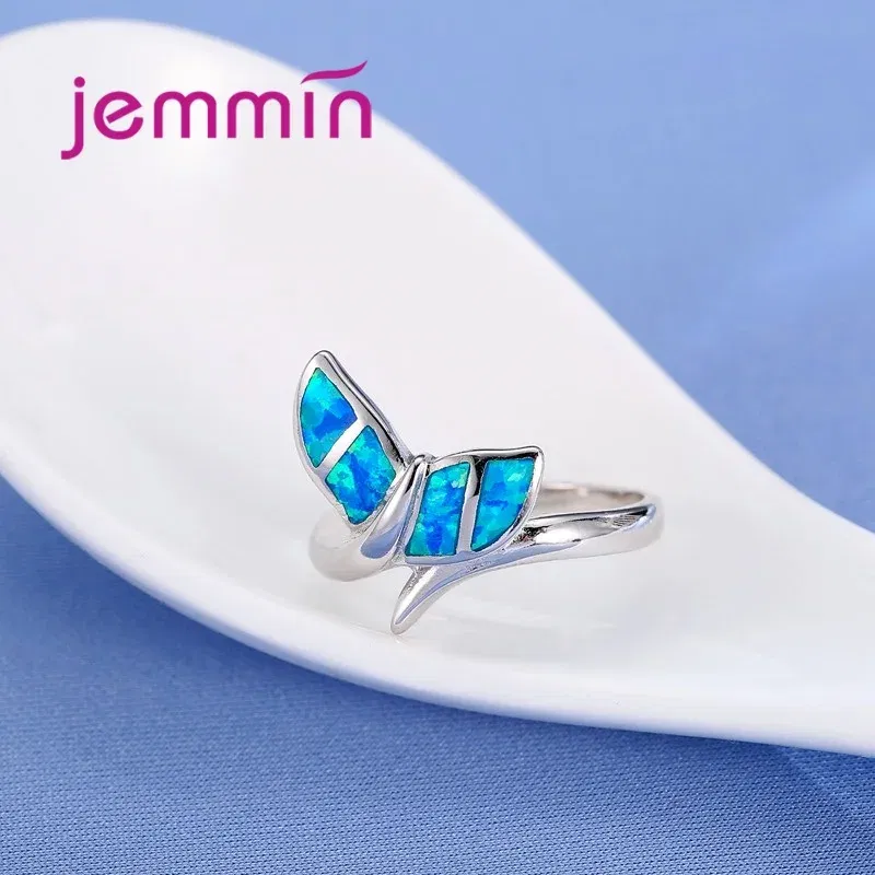 Ring Size: 8 - New Promotion Cute Whale Ring with Blue Fire Opal 925 Sterling Silver  Rings for Women Wedding Popular Bague Bijoux